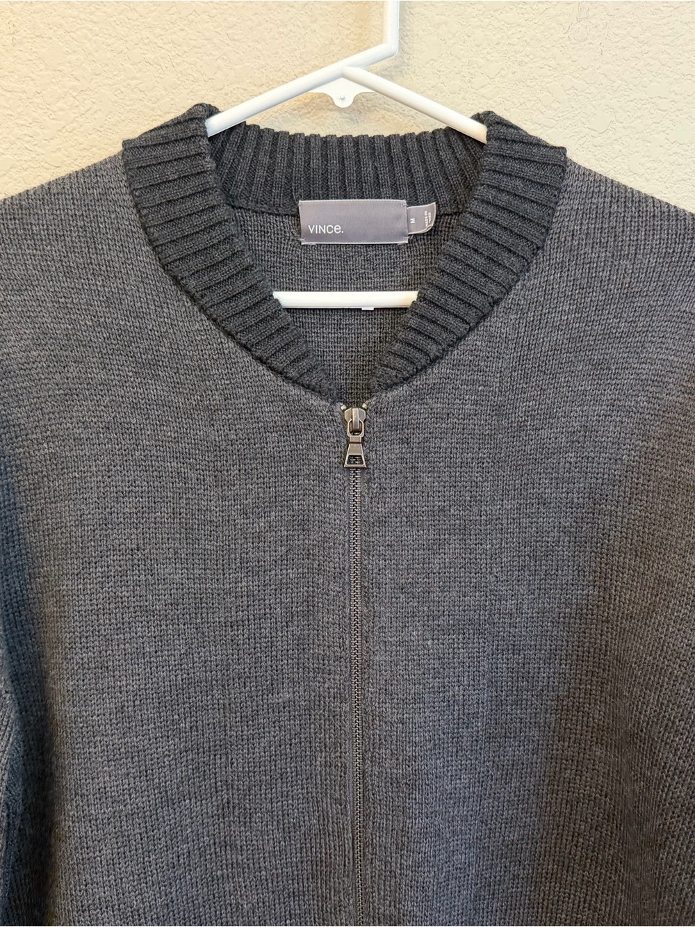 Vince Men's Charcoal Gray Zip-Front Cardigan Sweater Sz M All wool double zip - Picture 3 of 13